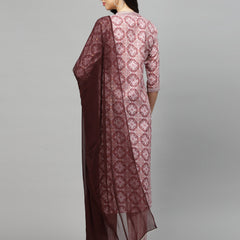 Stylum Women's Printed Cotton Blend Kurta Pant Dupatta Set (COLINMAUVE)