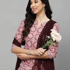 Stylum Women's Printed Cotton Blend Kurta Pant Dupatta Set (COLINMAUVE)