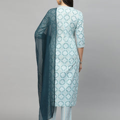 Stylum Women's Printed Cotton Blend Kurta Pant Dupatta Set (COLINSKY)