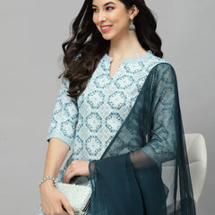 Stylum Women's Printed Cotton Blend Kurta Pant Dupatta Set (COLINSKY)