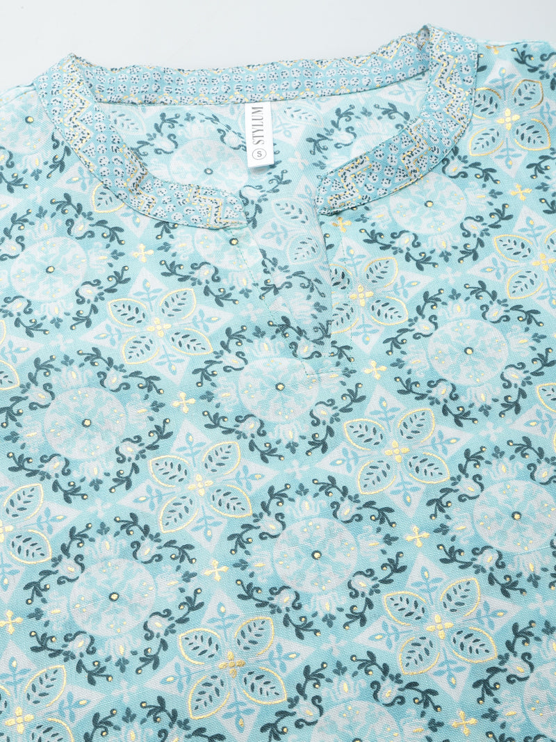 Stylum Women's Printed Cotton Blend Kurta Pant Dupatta Set (COLINSKY)