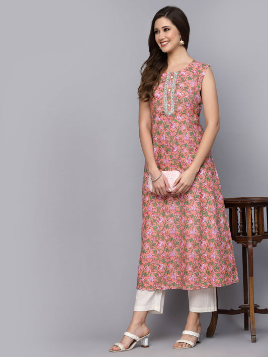 Printed Cotton A-Line Kurta