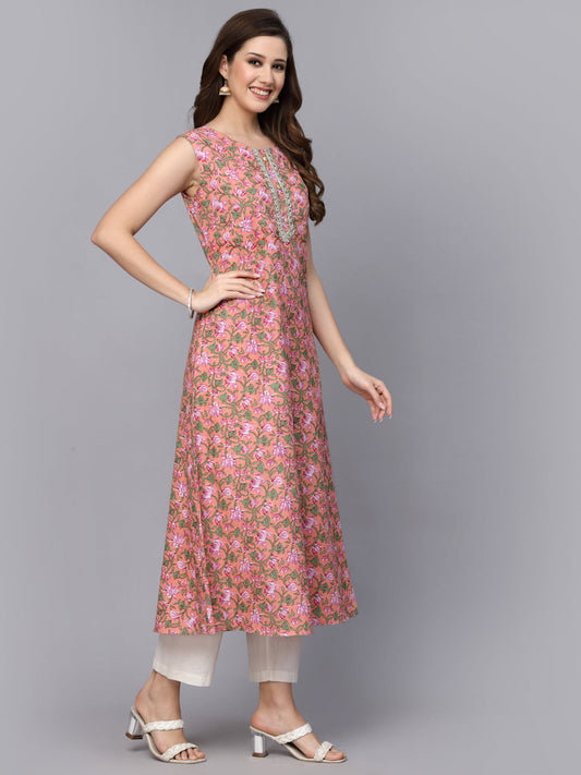 Printed Cotton A-Line Kurta