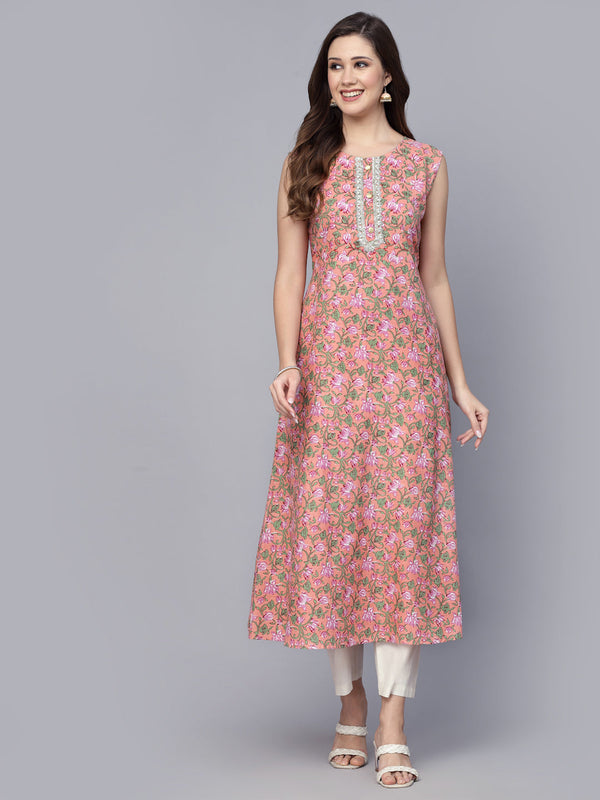 Printed Cotton A-Line Kurta