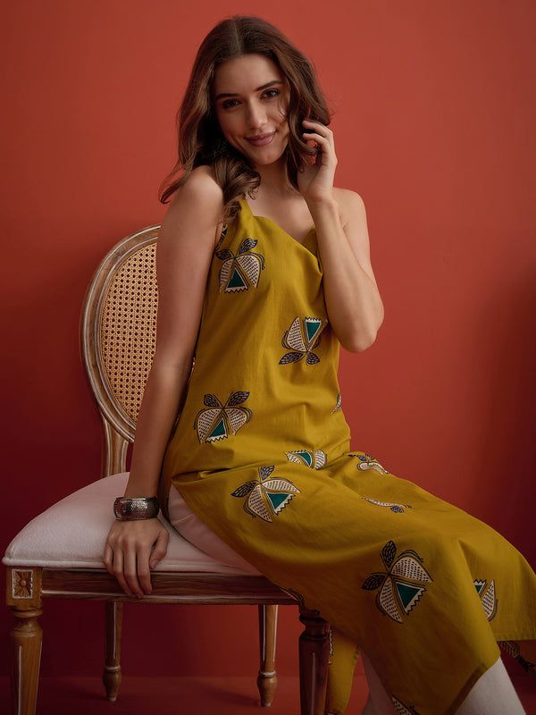 Stylum Women's Corn Block Printed Cotton Straight Kurta (CORNLETTUCE)