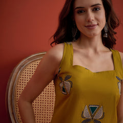 Stylum Women's Corn Block Printed Cotton Straight Kurta (CORNLETTUCE)