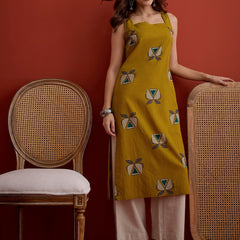 Stylum Women's Corn Block Printed Cotton Straight Kurta (CORNLETTUCE)