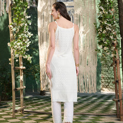 Stylum Women's Cream Chikankari Rayon Straight Kurta (CREAMGLAM)