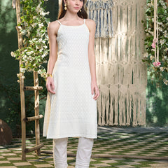 Stylum Women's Cream Chikankari Rayon Straight Kurta (CREAMGLAM)