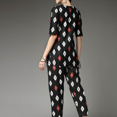 Stylum Women's Ikat Print Cotton Co-Ords Set (CS004BLACK)