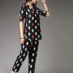 Stylum Women's Ikat Print Cotton Co-Ords Set (CS004BLACK)