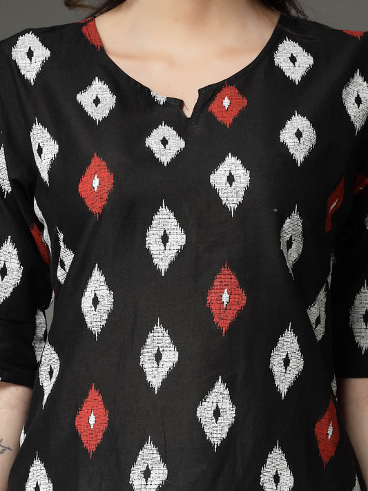 Ikat Print Black Cotton Co-Ords Set