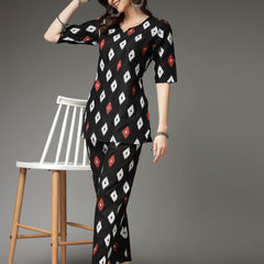 Stylum Women's Ikat Print Cotton Co-Ords Set (CS004BLACK)