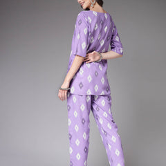 Stylum Women's Ikat Print Rayon Co-Ords Set (CS004PURPLE)