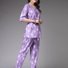 Stylum Women's Ikat Print Rayon Co-Ords Set (CS004PURPLE)