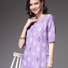 Stylum Women's Ikat Print Rayon Co-Ords Set (CS004PURPLE)