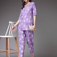 Ikat Print Purple Rayon Co-Ords Set