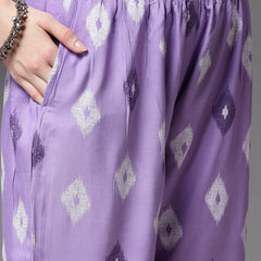 Stylum Women's Ikat Print Rayon Co-Ords Set (CS004PURPLE)