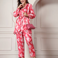 Geometric Printed Satin Co-Ord Set