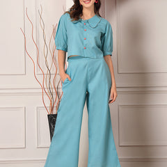 Stylum Women's Solid Cotton Blend Co-Ord Set (CSAQUABEACH)