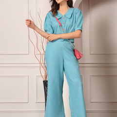 Stylum Women's Solid Cotton Blend Co-Ord Set (CSAQUABEACH)