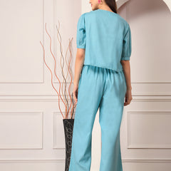 Stylum Women's Solid Cotton Blend Co-Ord Set (CSAQUABEACH)