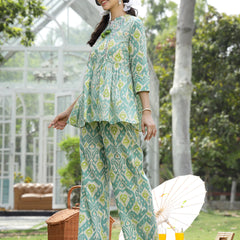 Stylum Women's Aqua Ikat Printed Cotton Co-Ord Set (CSAQUAOKIL)