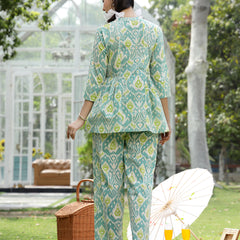 Stylum Women's Aqua Ikat Printed Cotton Co-Ord Set (CSAQUAOKIL)