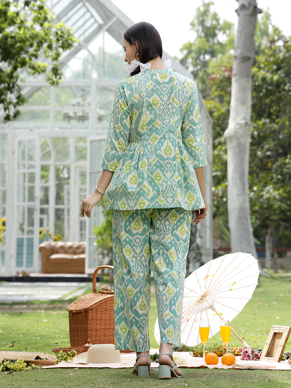 Stylum Women's Aqua Ikat Printed Cotton Co-Ord Set (CSAQUAOKIL)