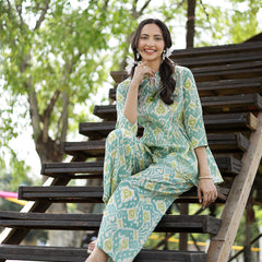 Stylum Women's Aqua Ikat Printed Cotton Co-Ord Set (CSAQUAOKIL)