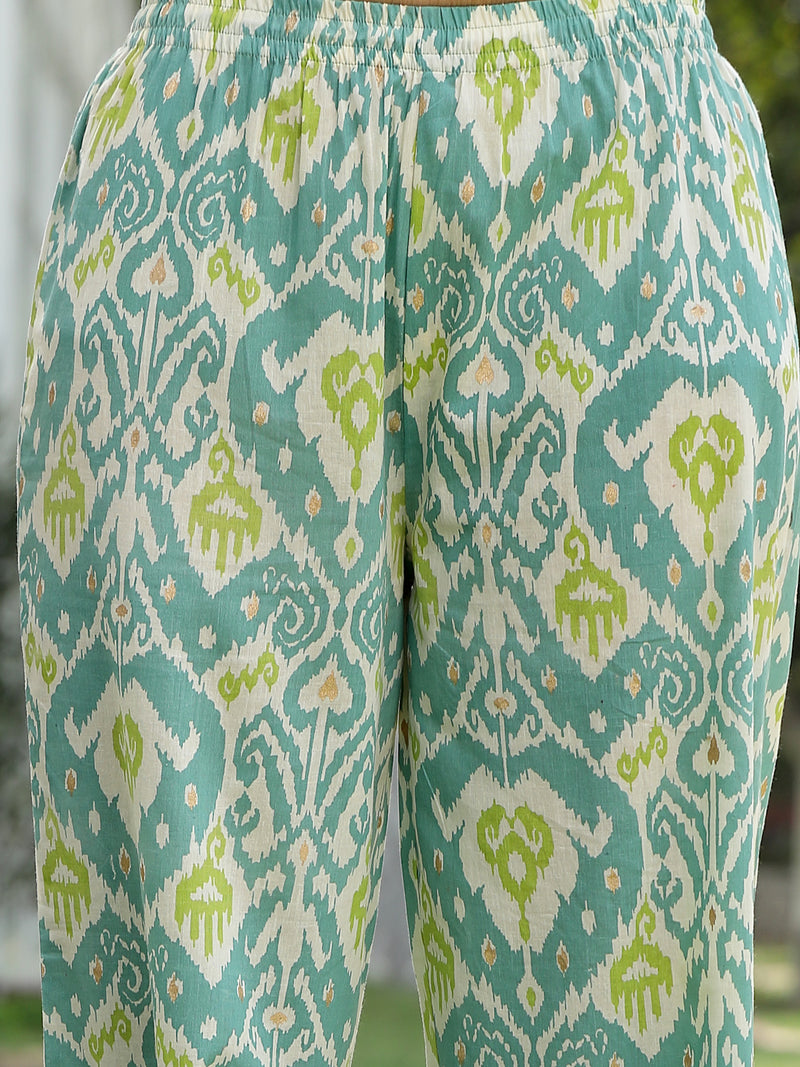 Stylum Women's Aqua Ikat Printed Cotton Co-Ord Set (CSAQUAOKIL)
