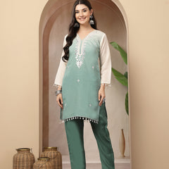Stylum Women's Aqua Solid & Mirror Work Silk Blend Co-Ords Set (CSAQUAPAZER)