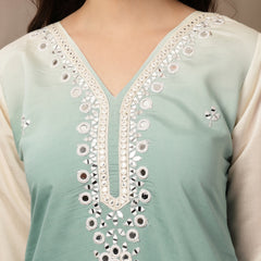 Stylum Women's Aqua Solid & Mirror Work Silk Blend Co-Ords Set (CSAQUAPAZER)
