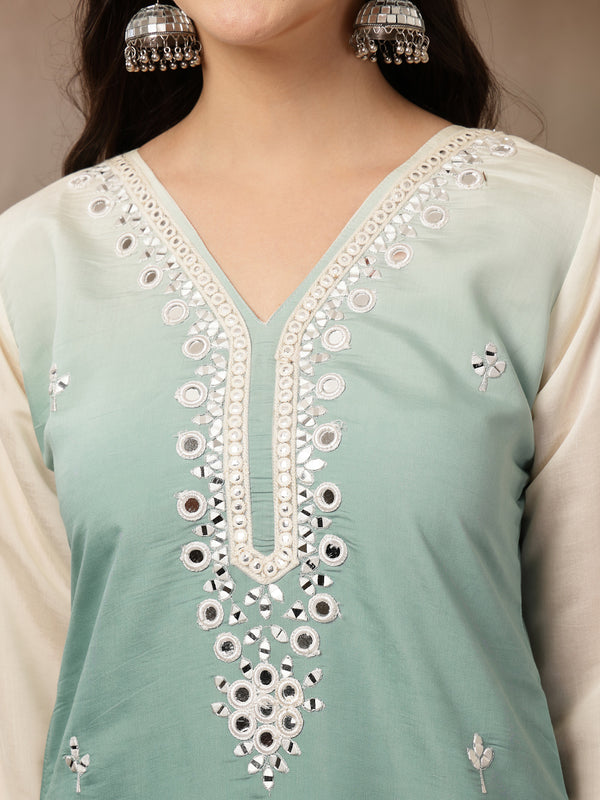 Stylum Women's Aqua Solid & Mirror Work Silk Blend Co-Ords Set (CSAQUAPAZER)