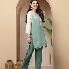 Stylum Women's Aqua Solid & Mirror Work Silk Blend Co-Ords Set (CSAQUAPAZER)