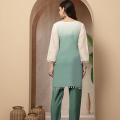 Stylum Women's Aqua Solid & Mirror Work Silk Blend Co-Ords Set (CSAQUAPAZER)