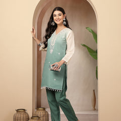 Stylum Women's Aqua Solid & Mirror Work Silk Blend Co-Ords Set (CSAQUAPAZER)