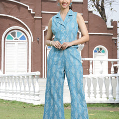 Stylum Women's Aqua Geomatric Cotton Slub Co-Ord Set (CSAQUATUMBA)