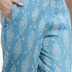 Stylum Women's Aqua Geomatric Cotton Slub Co-Ord Set (CSAQUATUMBA)