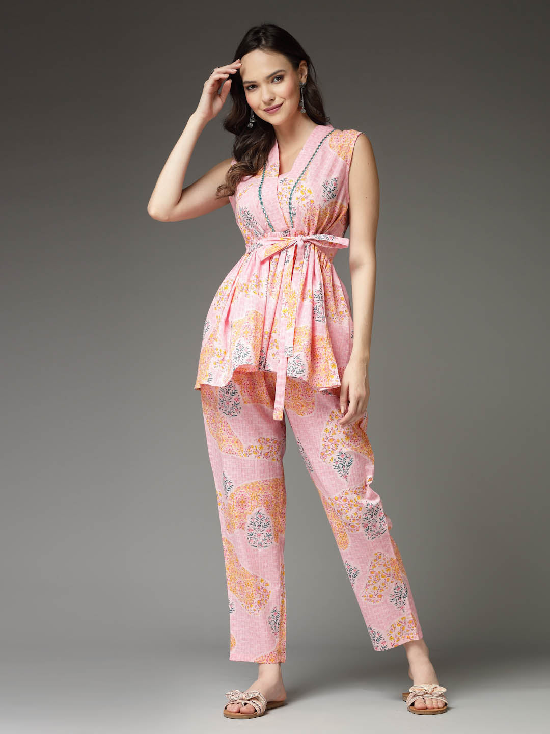 Stylum Women's Floral Printed Cotton Co-Ord Set (CSBARBIEPINK)