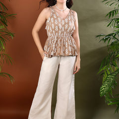 Stylum Women's Beige Floral Printed Rayon Co-ords Set (CSBEIGEBAGA)