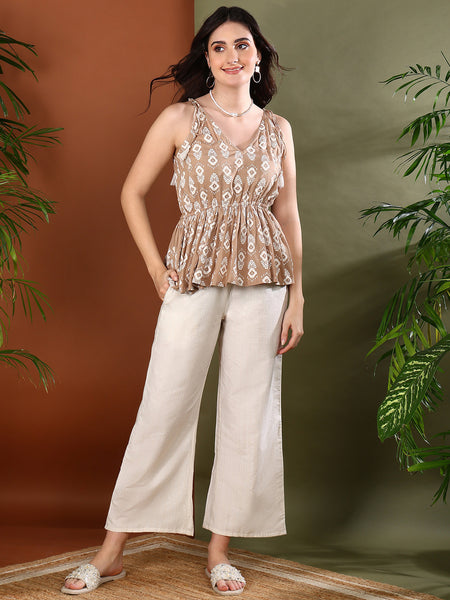 Stylum Women's Beige Floral Printed Rayon Co-ords Set (CSBEIGEBAGA)