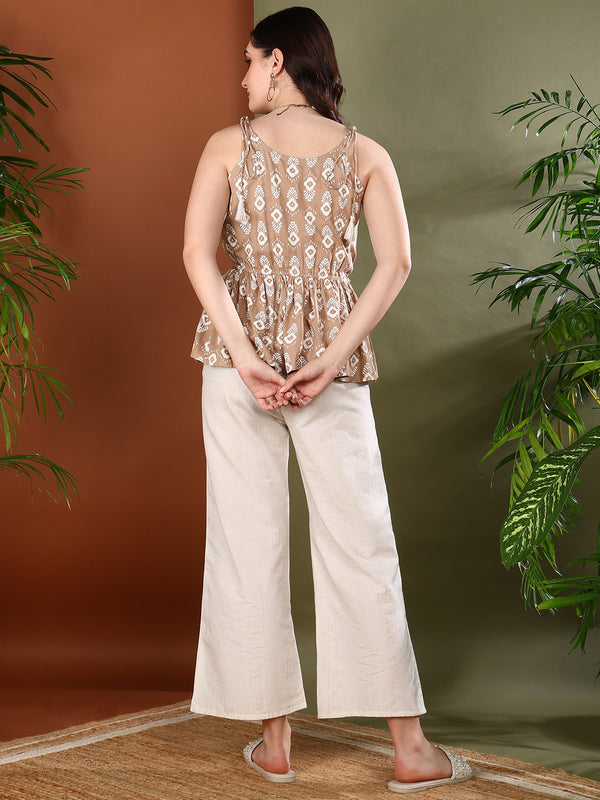 Stylum Women's Beige Floral Printed Rayon Co-ords Set (CSBEIGEBAGA)