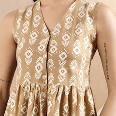 Stylum Women's Beige Ikat Printed Rayon Co-Ord Set (CSBEIGECOBRA)