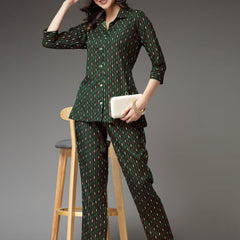 Stylum Women's Printed Poly Crepe Co-Ord Set (CSGREENPARK)