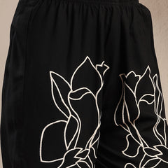 Stylum Women's Black Solid & Embroidered Rayon Co-Ord Set (CSBLACKFOLL)