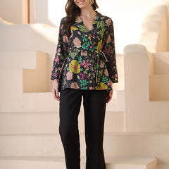 Stylum Women's Black Floral Printed Katha Cotton Co-ord Set (CSBLACKGUM)