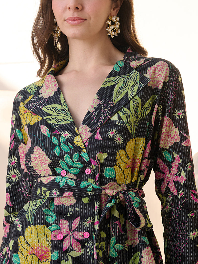 Stylum Women's Black Floral Printed Katha Cotton Co-ord Set (CSBLACKGUM)