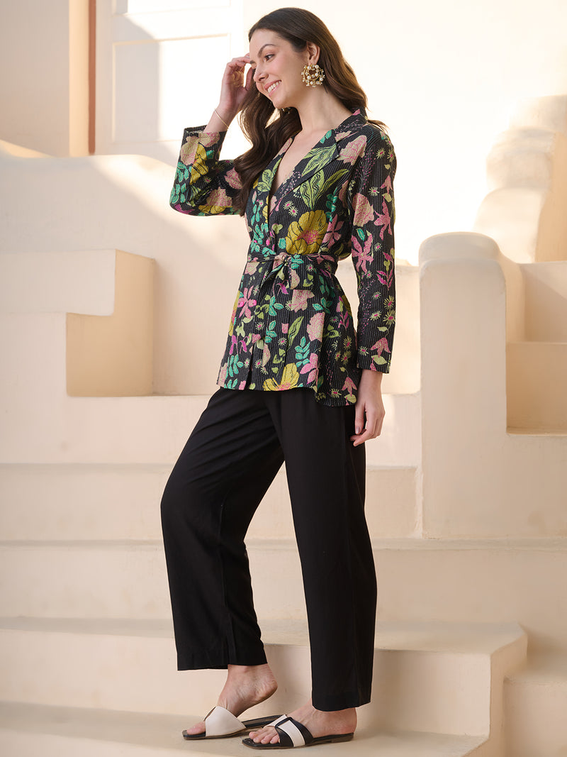 Stylum Women's Black Floral Printed Katha Cotton Co-ord Set (CSBLACKGUM)