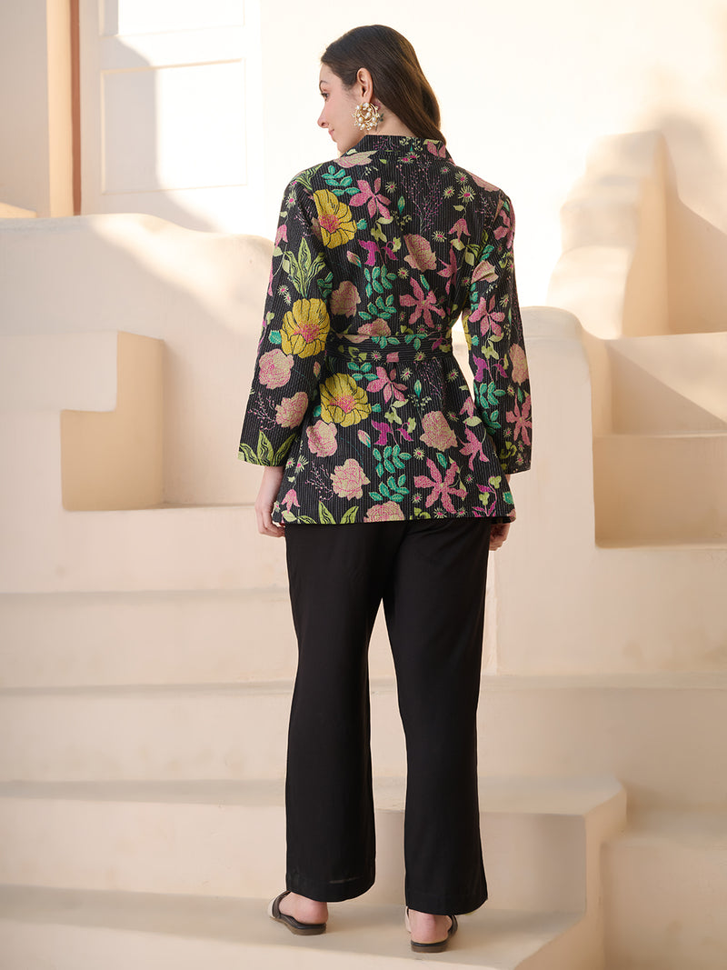 Stylum Women's Black Floral Printed Katha Cotton Co-ord Set (CSBLACKGUM)
